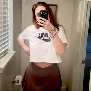 Nike White Cropped Logo Tee